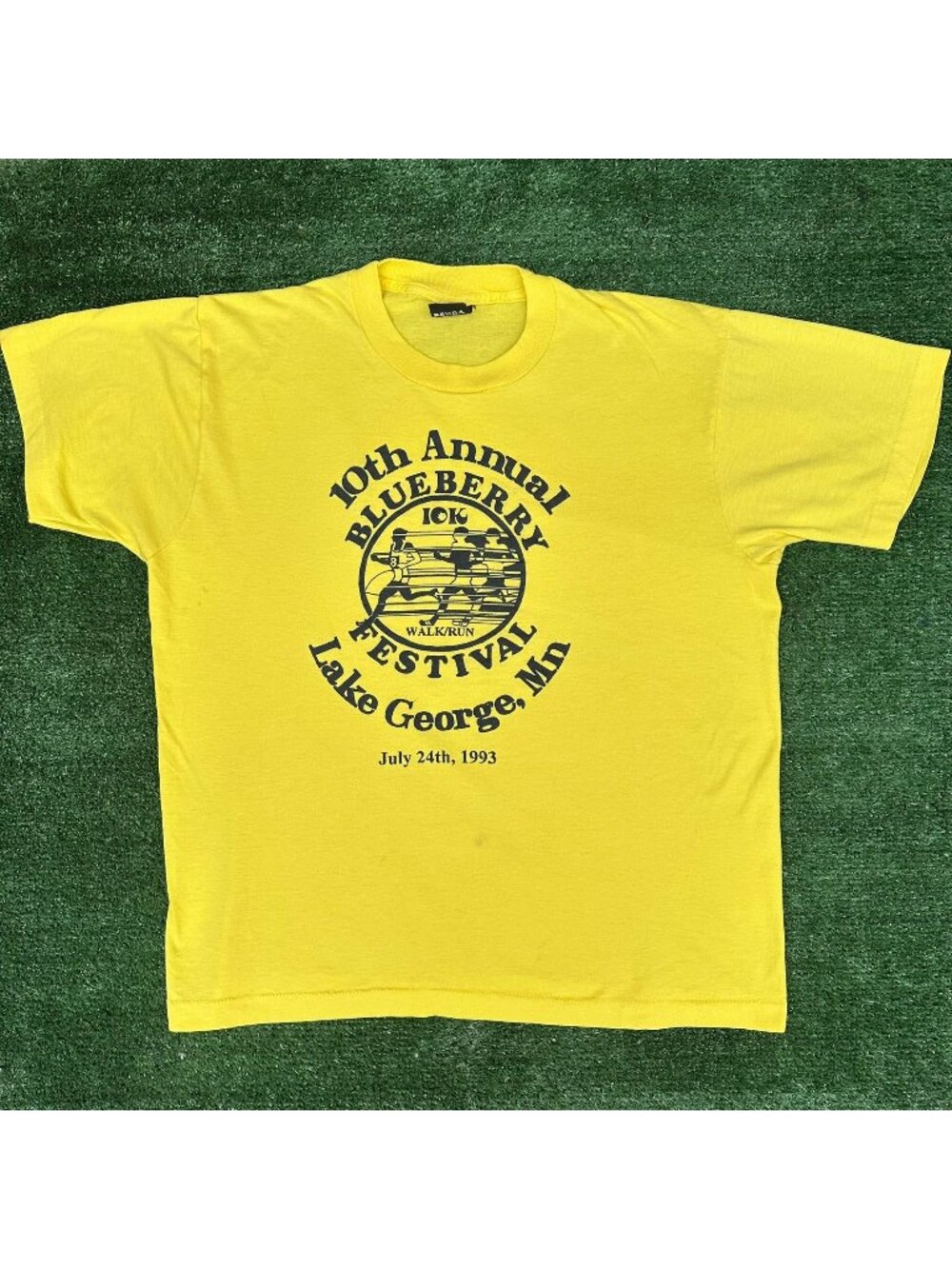 Vintage 90s Minnesota 10K Blueberry Running T-Shirt Yellow L Single Stitch 1993